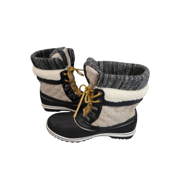 Women's Insulated Winter Snow Boots Size 11 w Black/Gray Faux Fur Lined Quilted - Picture 3 of 11